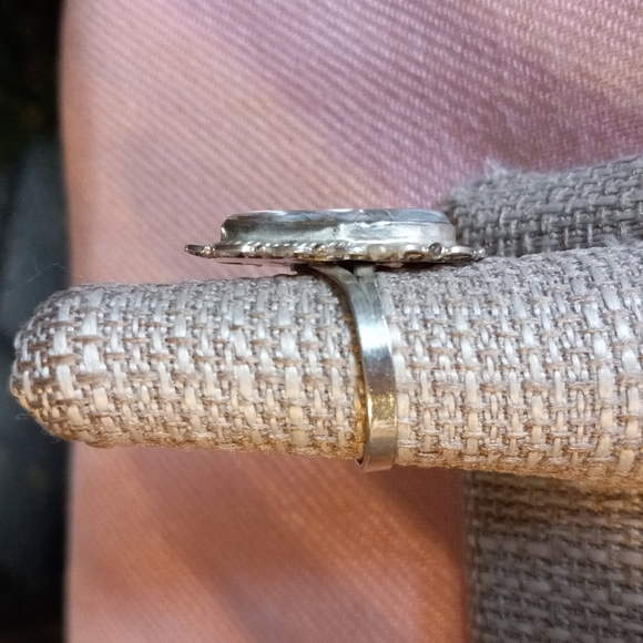 🐚💍Genuine 925 Silver Filigree Ring With Abalone Shell Oval Center Stone Size 8 - Picture 2 of 8